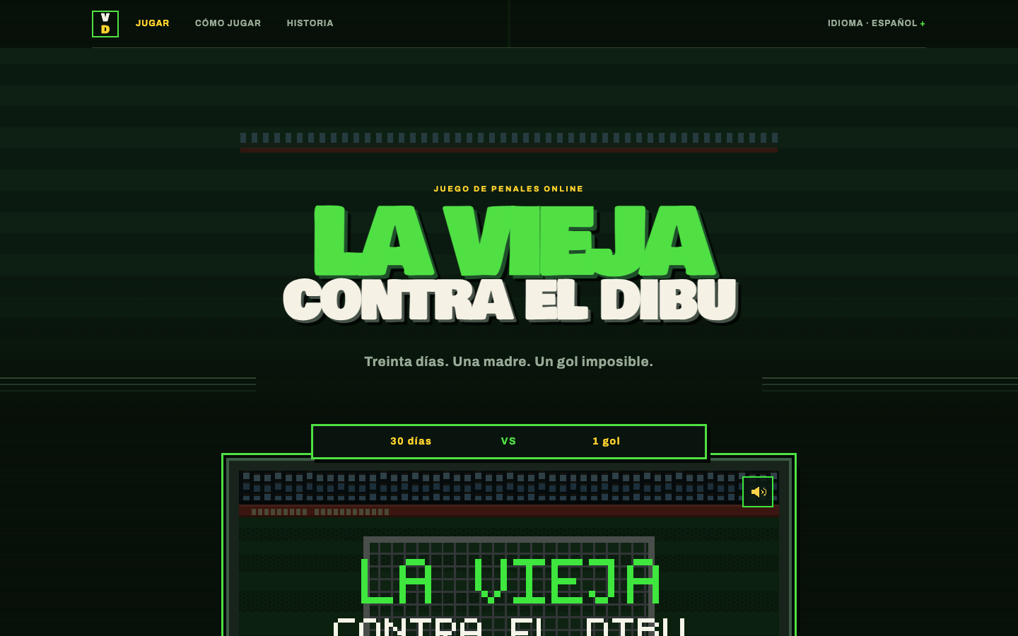 Captura real de La vieja contra el Dibu con el juego de penales integrado en la página